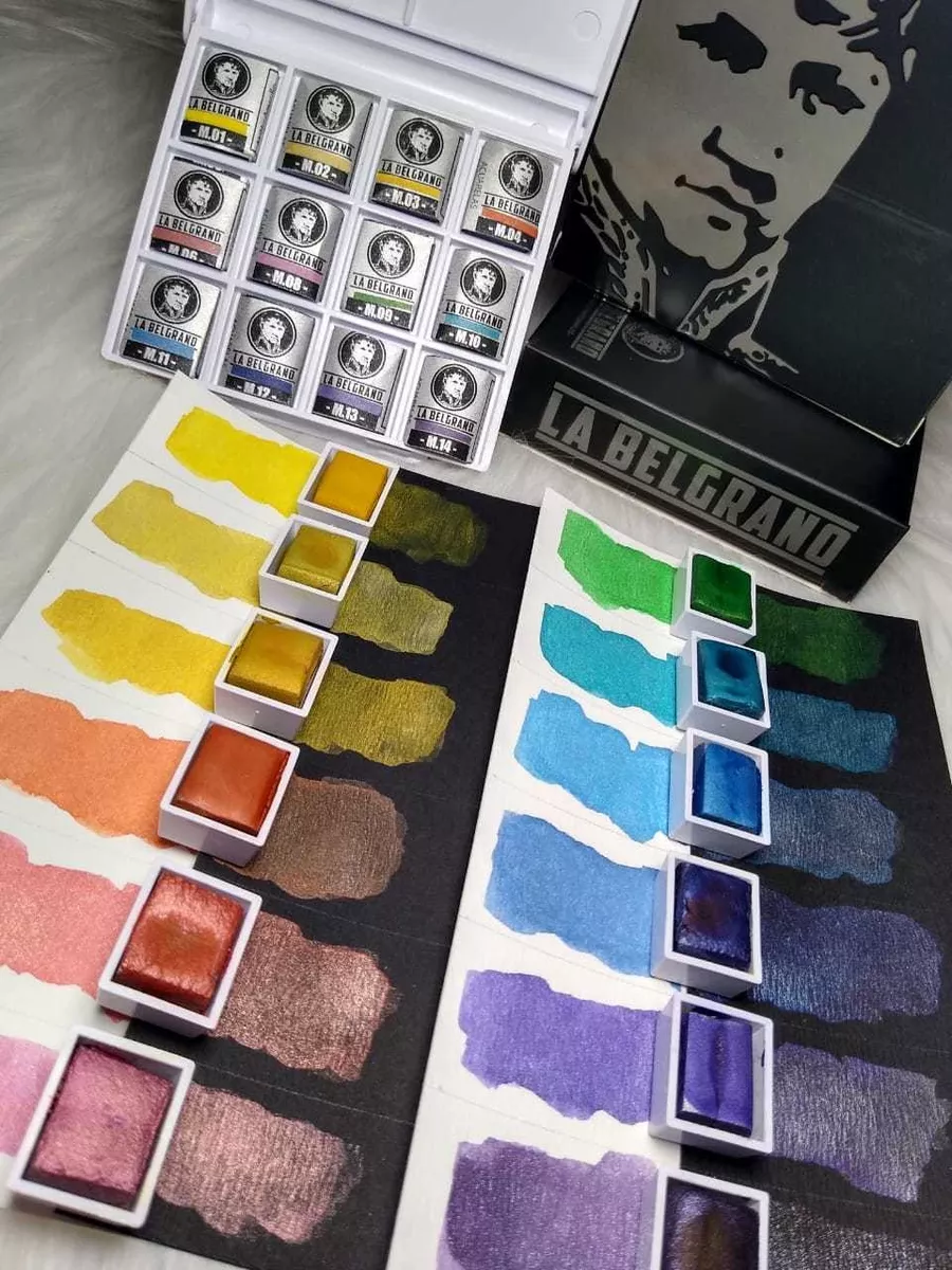 Acuarelas Metalizadas La Belgrano Profesionales 12 colores - Imagen 4