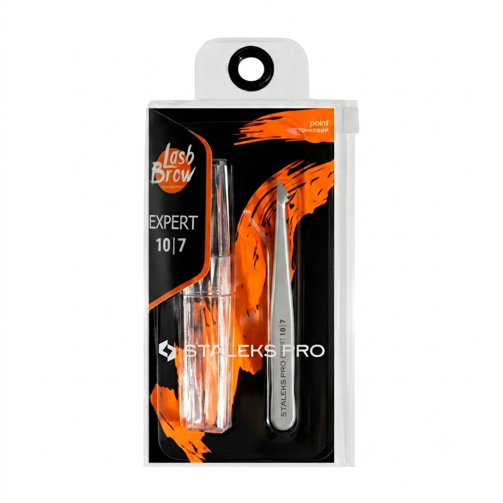 Pinza cejas Staleks Expert 10/7 biselada-punta 2en1